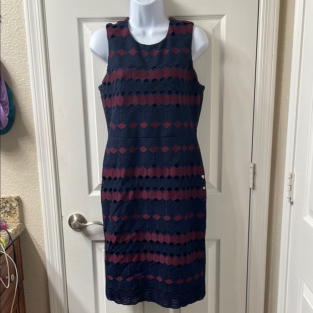 Calvin Klein Navy and Burgundy Sleeveless Dress